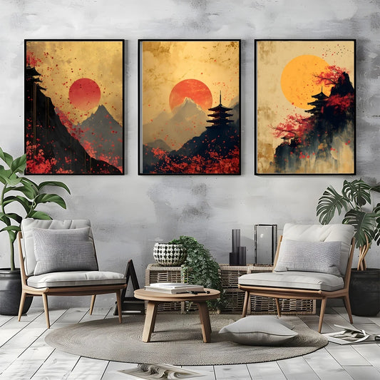 Abstract Wall Art Japanese Landscape Canvas Painting Modern Style Poster Prints Living Room Wall Decor Peaceful Pleasures Health and Wellness