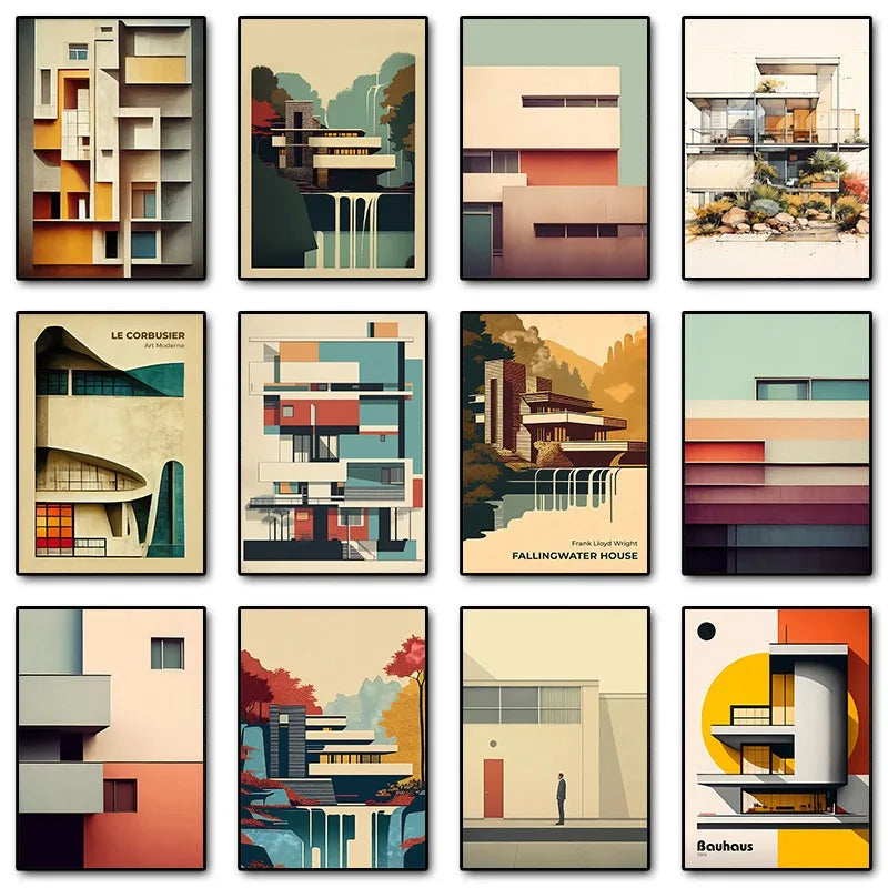 Fallingwater Bauhaus Architecture Abstract Canvas Wall Art Print