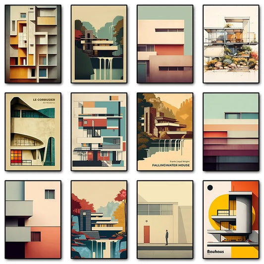 Fallingwater Bauhaus Architecture Abstract Canvas Wall Art Print Canvas Wall Art Print Peaceful Pleasures Health and Wellness
