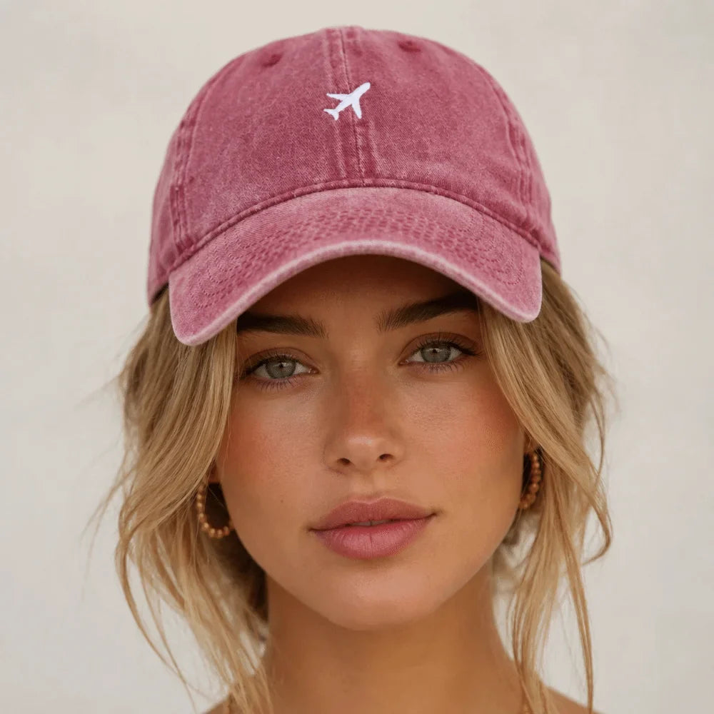 Airplane Embroidered Washed Cotton Baseball Dad Hat | Unisex