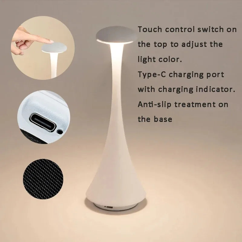 New Arrival Mushroom Table Lamp Rechargeable Wireless touch Lamp Creative Lamp USB-C Desk Lamp Hotel Bedroom Atmosphere Light Peaceful Pleasures Health and Wellness