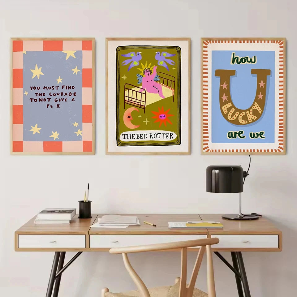 Colorful Humorous House Slogan Mental Quotes Illustration Nordic Poster Canvas Painting Wall Art Pictures Home Bathroom Decor Peaceful Pleasures Health and Wellness