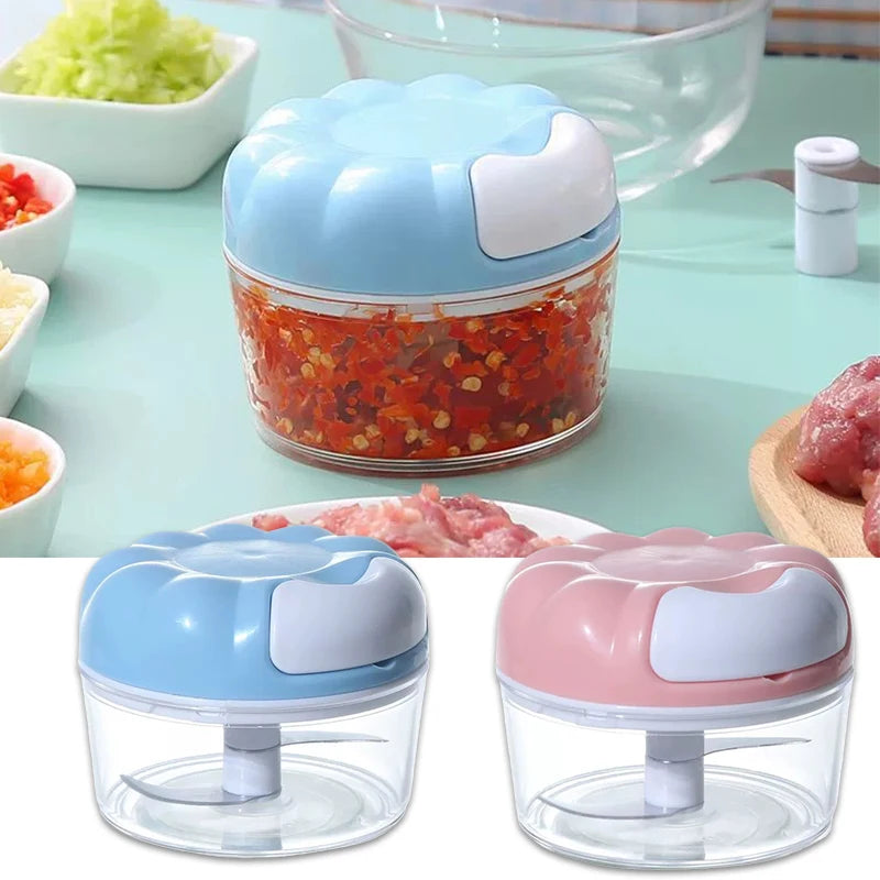 Manual Pull String Vegetable Chopper with Container & Mincer