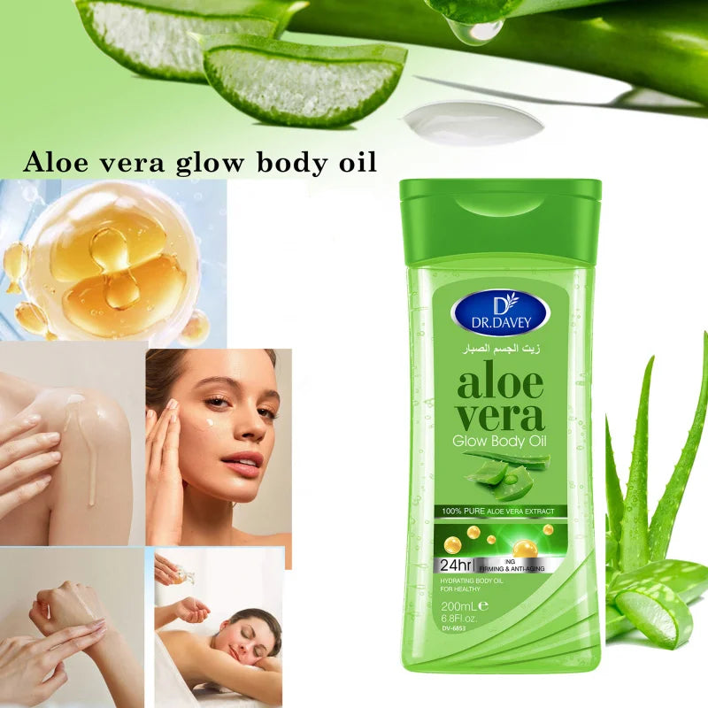 2pcs 200ml DR.DAVEY Aloe Vera Glow Body Oil Body Skin Care Oil Moisturizing Hydrating Care Suitable for All Seasons Body Face Peaceful Pleasures Health and Wellness