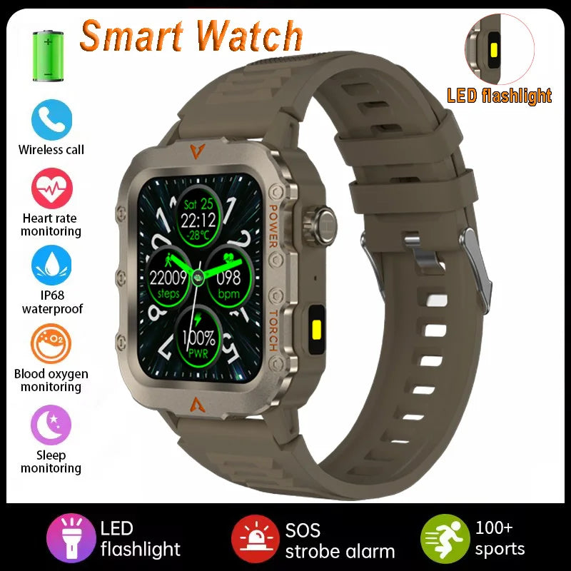 Men Smart Watch BT Call Sleep Heart Rate Health Monitor Outdoor LED Flashlight Waterproof Sports Watche For Android IOS HW12 Peaceful Pleasures Health and Wellness Brown