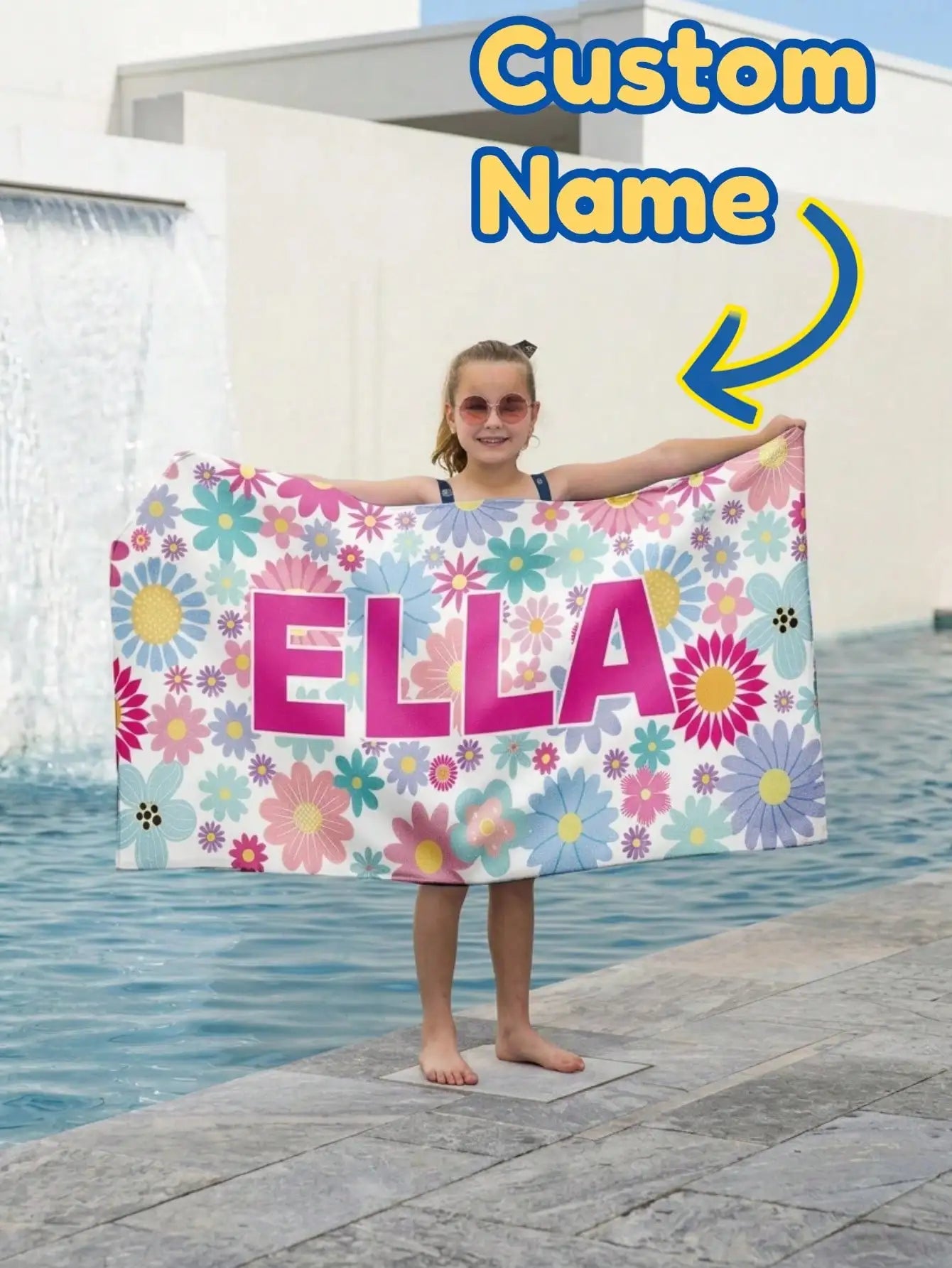 1pc Custom Name Beach Towel Kids Floral Personalized Pool Towel Soft Quick Dry Lightweight Absorbent 70x140 80x130 60x120 Gift Peaceful Pleasures Health and Wellness