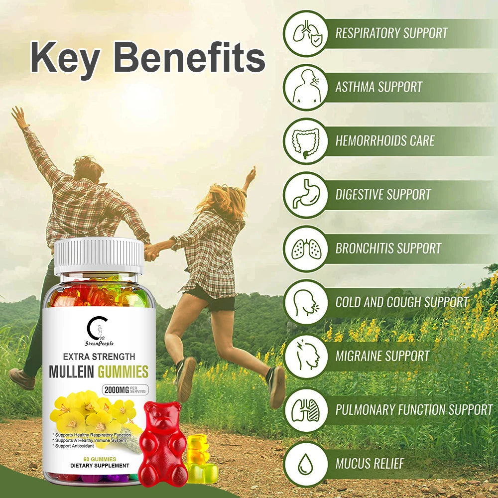 Mullein Leaf Gummies – Lung Cleanse, Respiratory Support, Deep Sleep & Immune Boost | 60 Count Peaceful Pleasures Health and Wellness