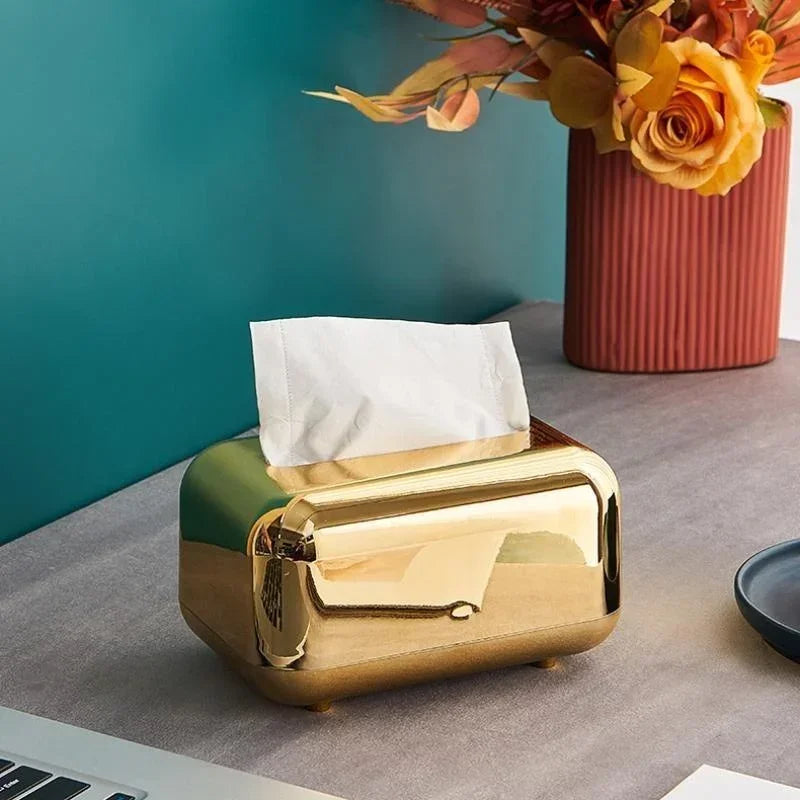 Luxury Golden Tissue Boxes Storage Napkin Holder Paper Case Organizer