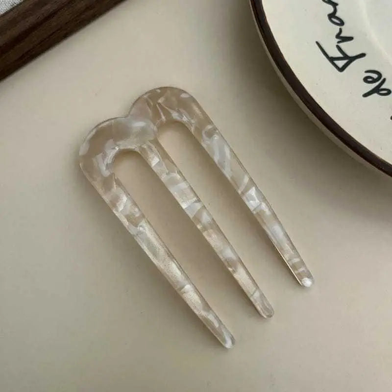 Vintage Resin 3-Tooth Hair Fork Comb | Non-Slip Hair Stick