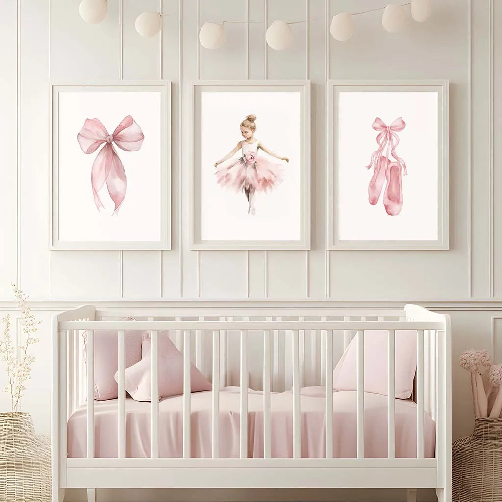 Nursery Wall Art, Nordic Cute Pink Ballet Girl Canvas Painting | Baby Poster for Toddler Kids Room Wall Decor Peaceful Pleasures Health and Wellness