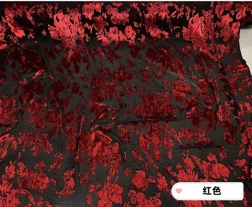 Velvet Silk Crepe Mulberry Burnt Out Fabric | By the Meter
