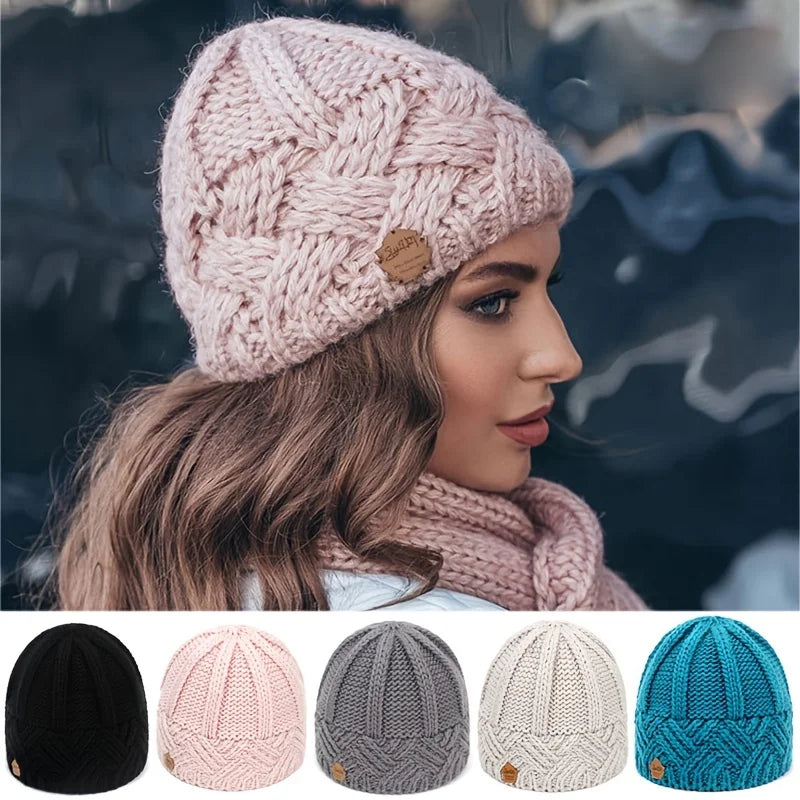 Women's 2026 Autumn Winter Beanie - Fashion Diamond Check Pattern, Soft Knitted Ski Cap, Vintage Warm Beanies Peaceful Pleasures Health and Wellness