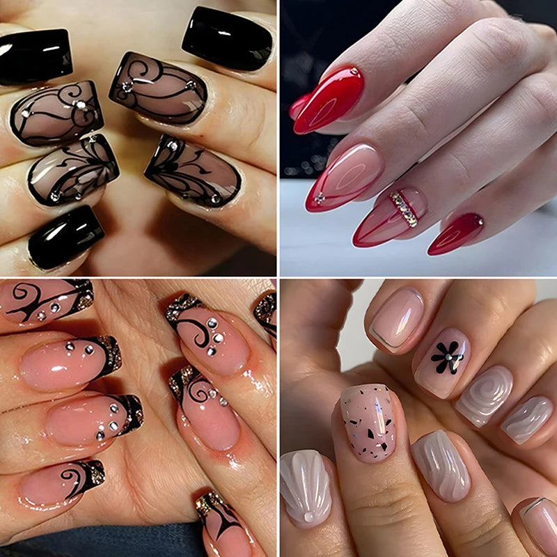 24/30Pcs Medium Fake Nail Set With Jelly Glue Gradient French Press On False Nail Elegantstyle Nails Full Cover Wearing False Peaceful Pleasures Health and Wellness