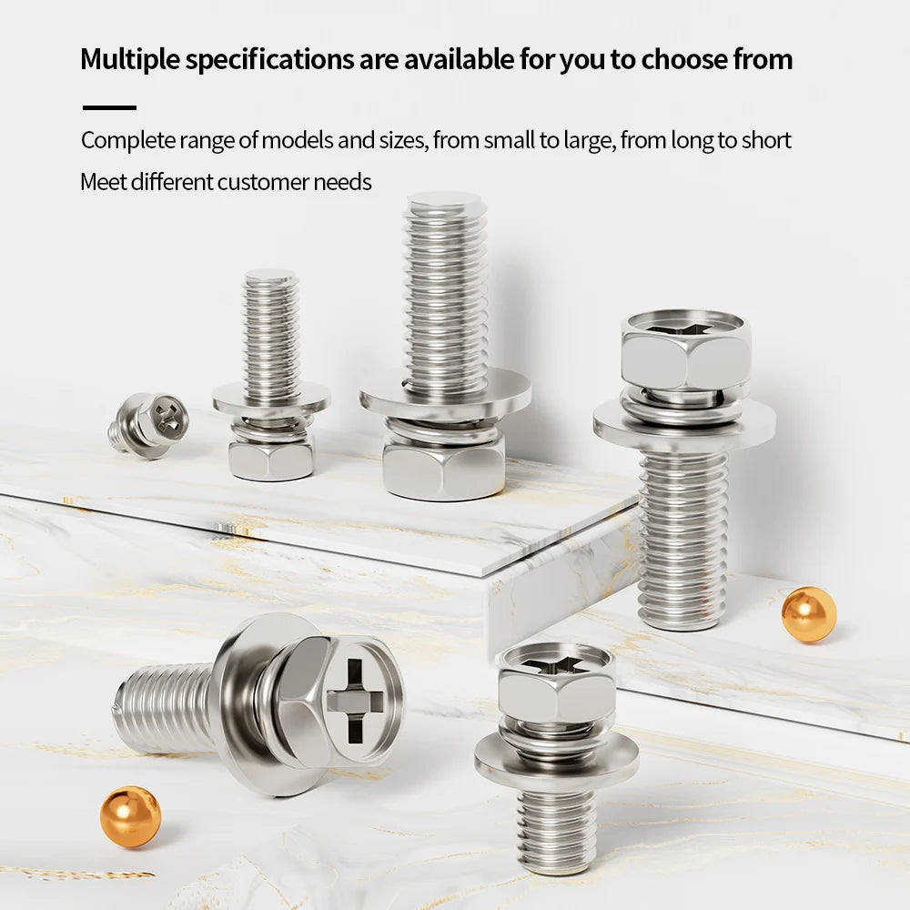 Stainless Steel Hex Sems Screws with Washer M3–M10 | AOGUTU