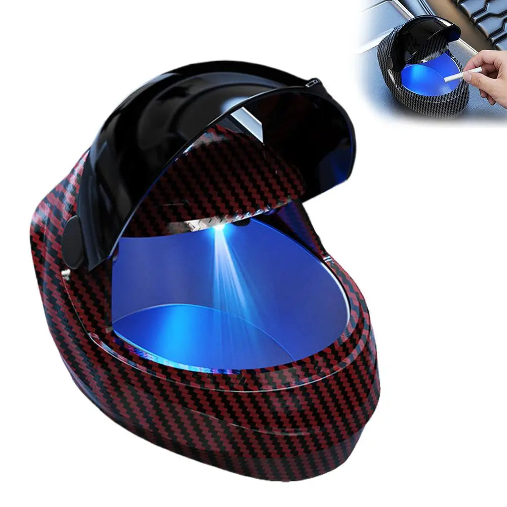New Car Ashtray Personalized Helmet Shaped Ashtray Garbage Coin Storage Container Box Auto Car Ash Tray Interior Decor Gift Peaceful Pleasures Health and Wellness Red with light