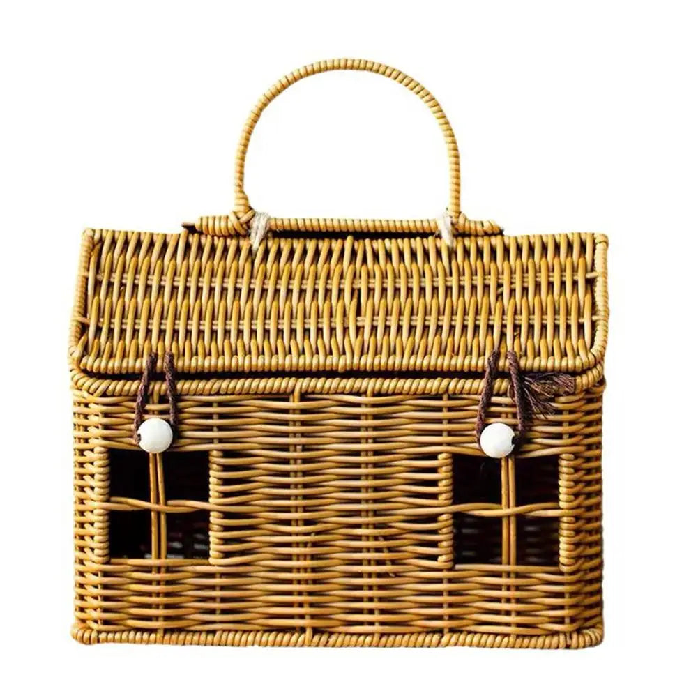 House-Shaped Rattan Basket with Lid & Handle | Wicker Organizer