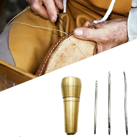 4PCS/SET Copper Handle Sewing Awl Stitcher Shoe Repair Tool Kit for DIY Sewing Canvas Leather Repairing Leather Craft Kit Tools Peaceful Pleasures Health and Wellness