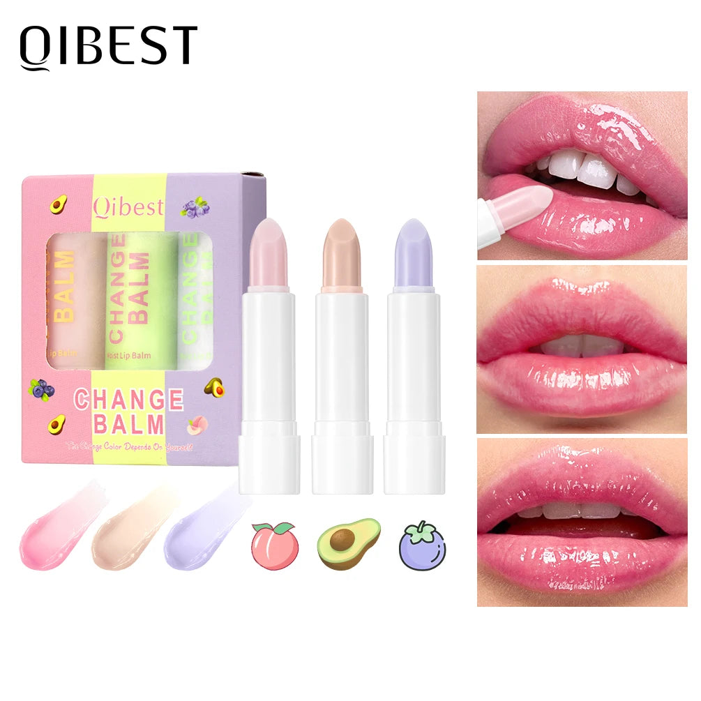 QIBEST 3 PCS Color Changing Lip Balm Sets Tinted Lipstick Moisturizing Lasting Lip Stain Nourishing Repair Lip Care Cosmetics Peaceful Pleasures Health and Wellness