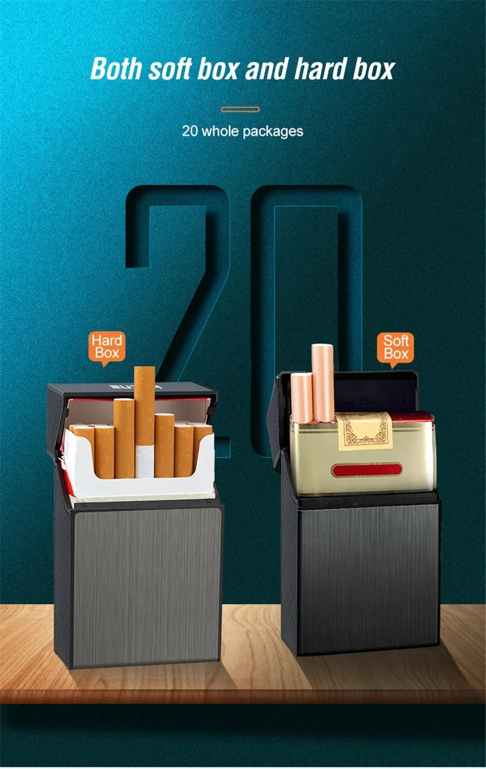 Portable Cigarette Case Metal Smoking Cigarette Box 20pcs Capacity Tobacco Holder Cigarettes Pack Cover Storage Box Men's Gadget Peaceful Pleasures Health and Wellness