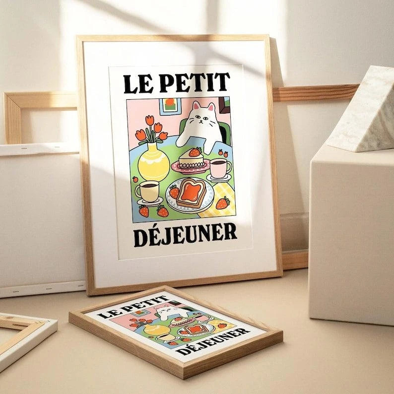 White Cat Canvas Wall Art Print | Kids & Living Room Decor