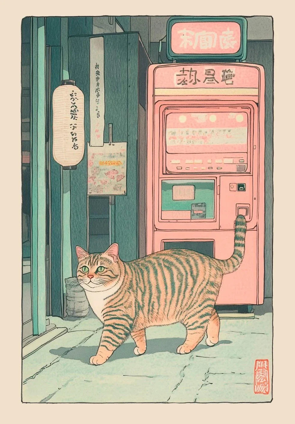 Funny Tabby Cat Bathtub Canvas Print | Japanese Bathroom Wall Art