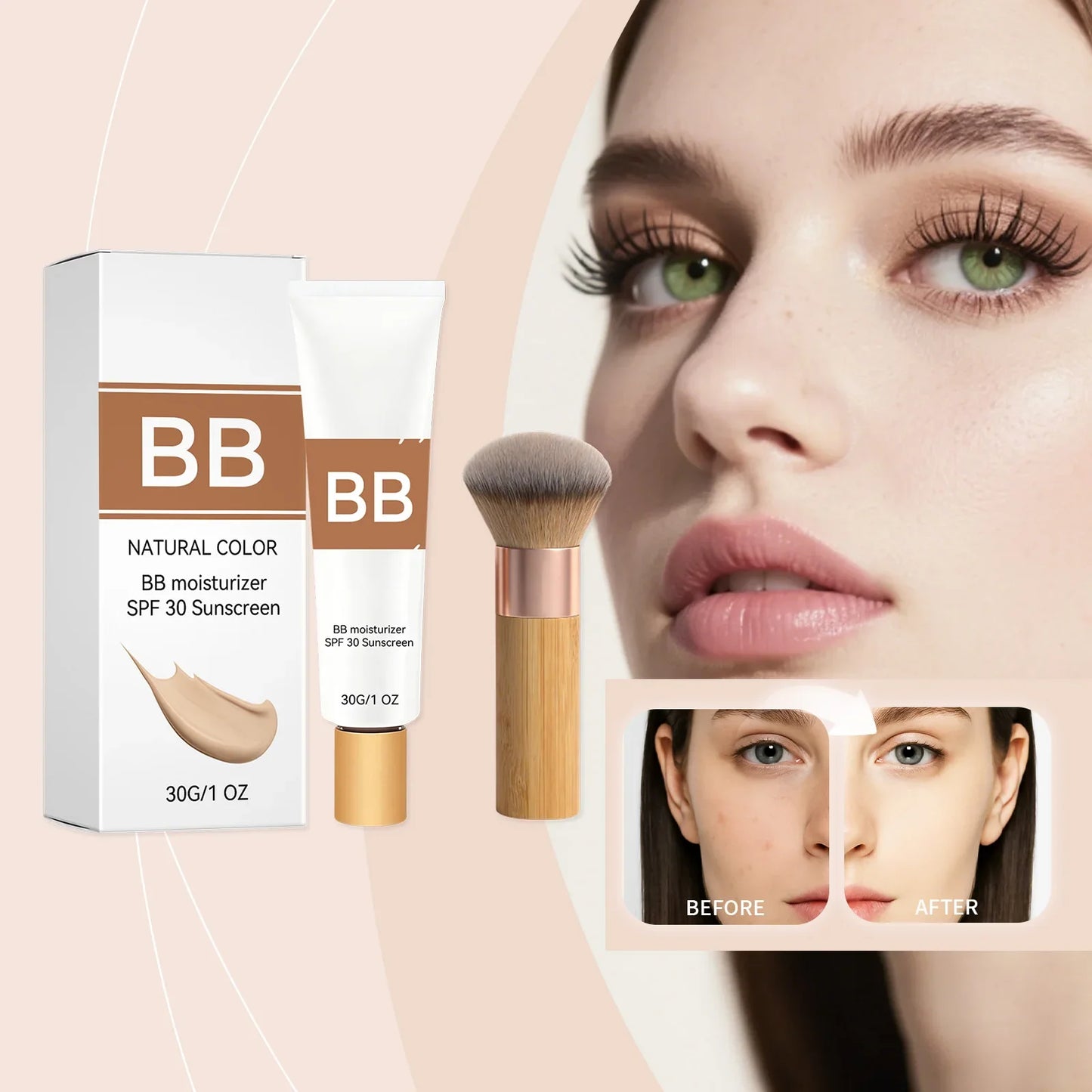 SPF 30 BB Cream Tinted Moisturizer with Hyaluronic Acid & Brush