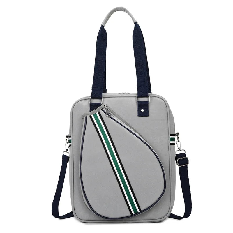 Large Tennis & Badminton Bag with Shoe Compartment | Nylon Racket Sports Bag Peaceful Pleasures Health and Wellness Light Grey