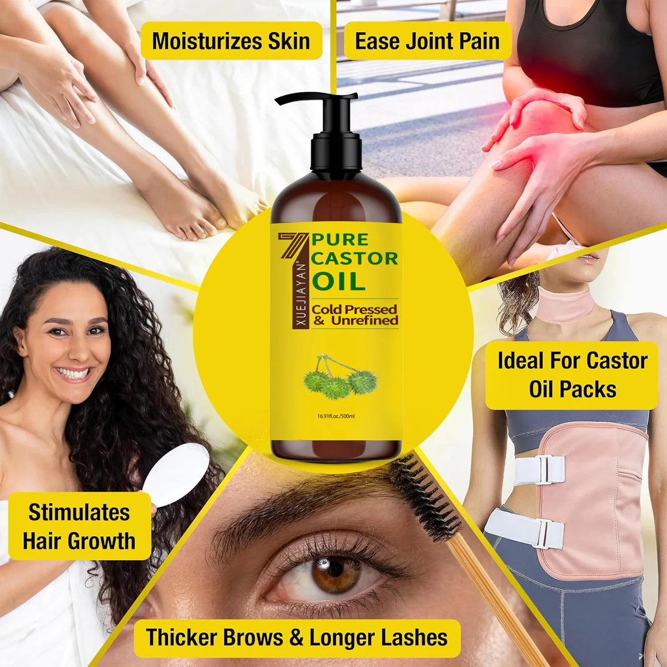 100% Pure And Castor Oil For Eyelashes Hair Growth, And Eyebrows - Carrier Oil For Essential Oils, Aromatherapy And Massage Peaceful Pleasures Health and Wellness