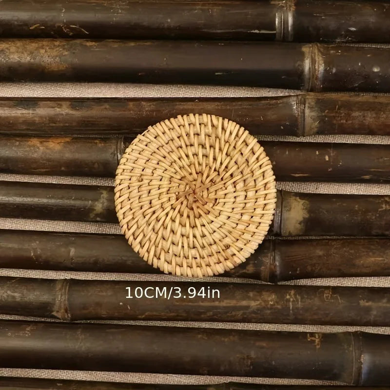 Handcrafted Rattan Bamboo Coaster Set | Heat-Resistant Pot Mat