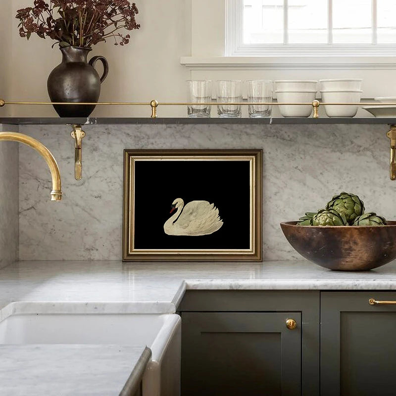 Antique Swan Watercolor Canvas Wall Art | Farmhouse Decor