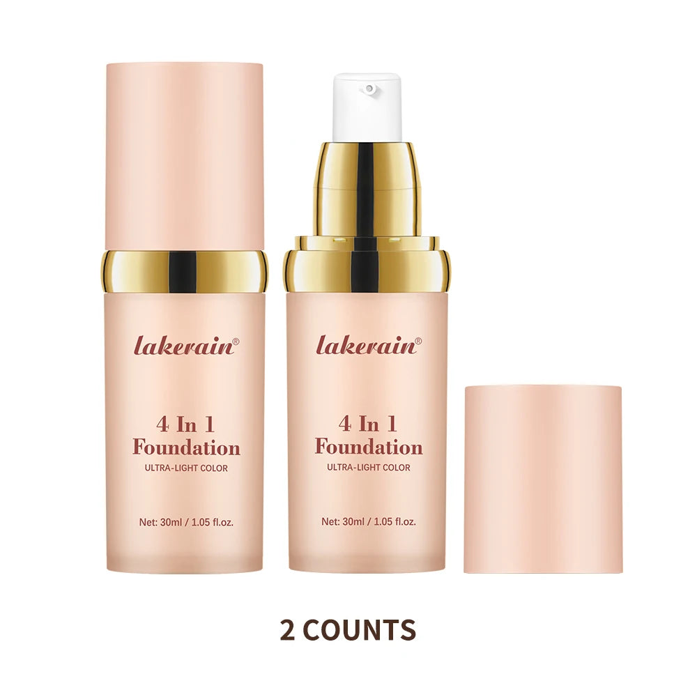 Color Changing Foundation 4 in 1 Moisturizing SPF 30+ Hydrating Color Longwearing Waterproof Travel Coverage Makeup Base Peaceful Pleasures Health and Wellness 2pcs
