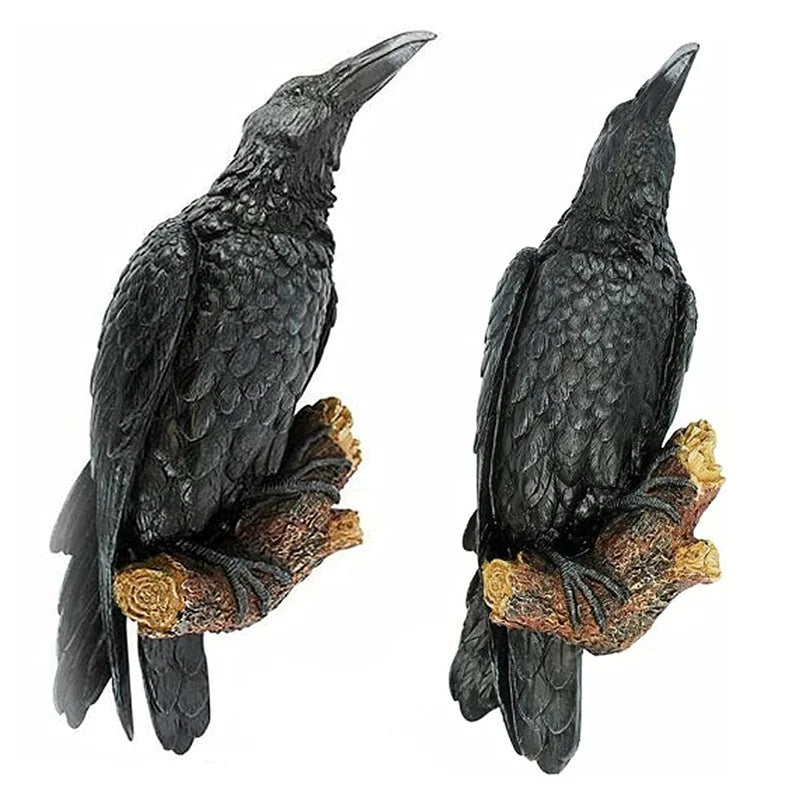 Fake Raven Resin Statue Crow Bird Sculpture Halloween Garden