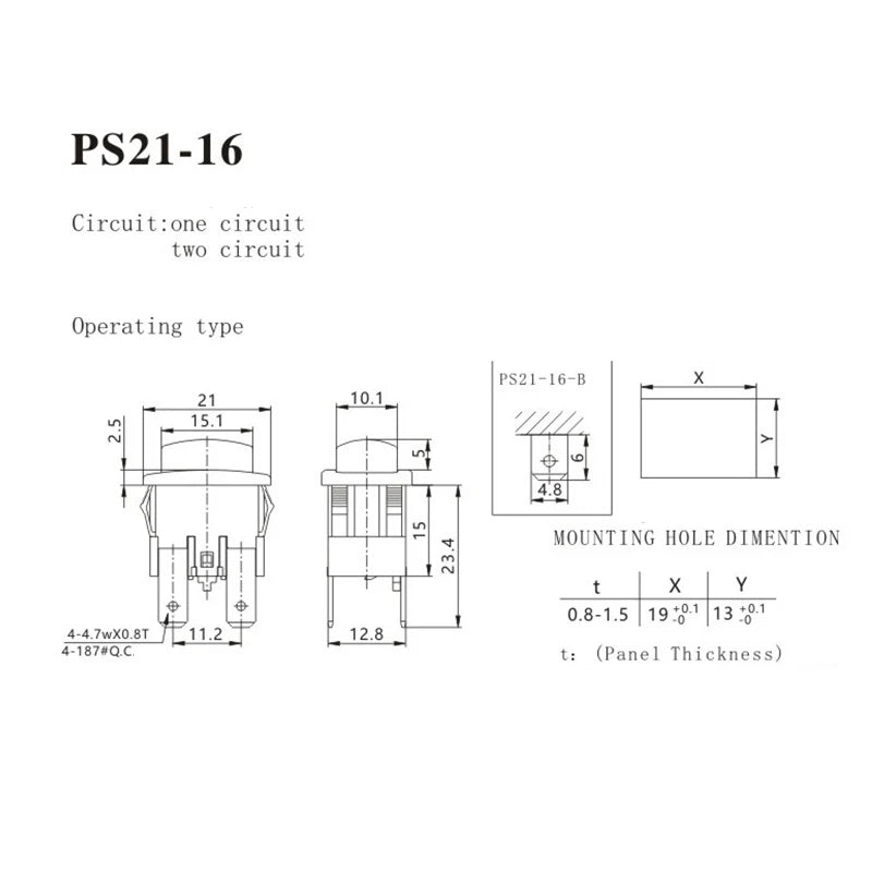 PS21-16 4-Pin 16A Self-Locking Illuminated Rocker Switch