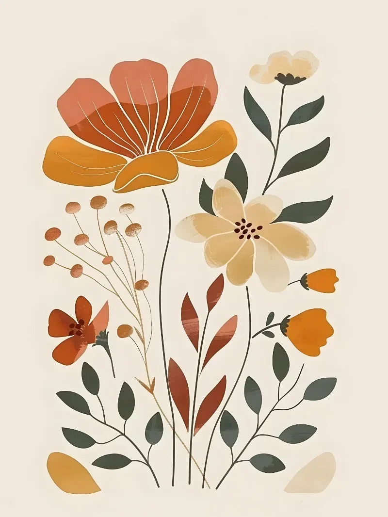 Bohemian Minimalist Floral Canvas Wall Art | Retro Poster Print