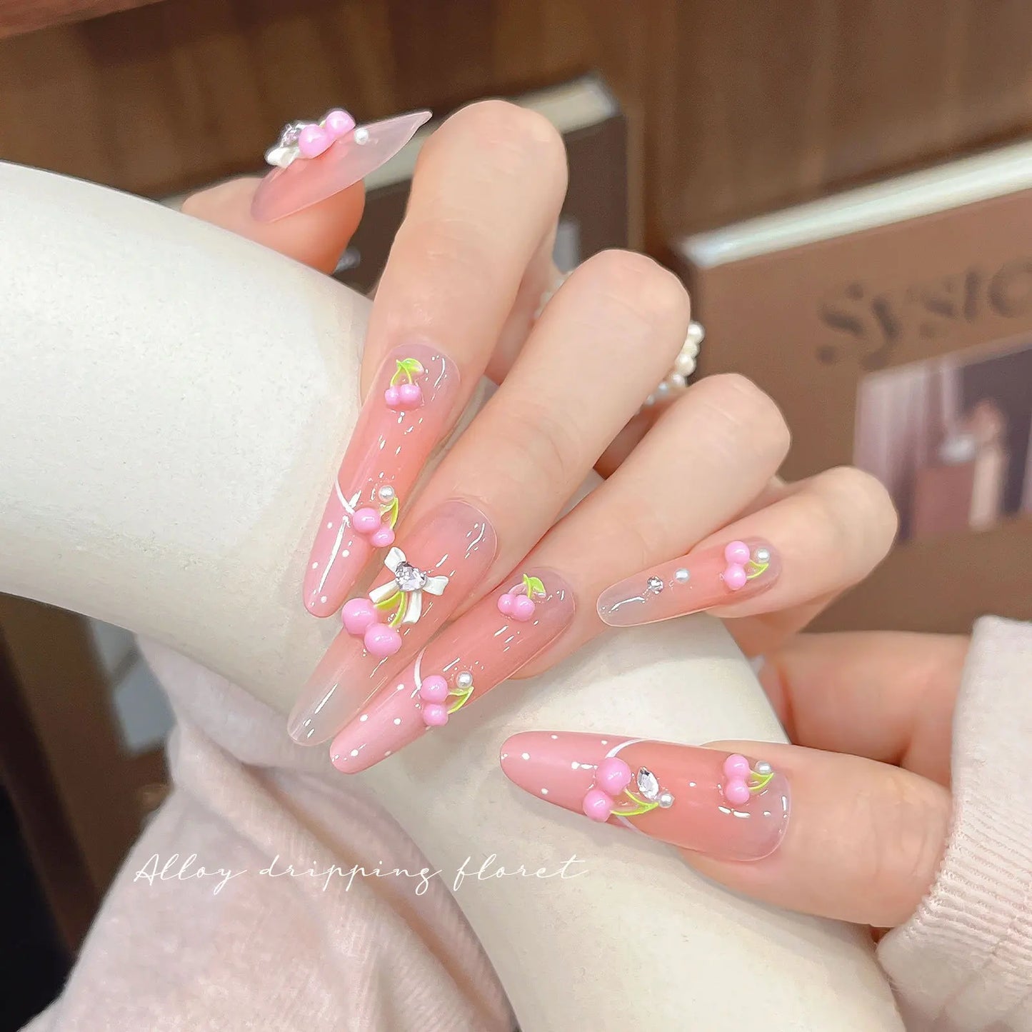 50pcs 3D Cherry Nail Charms – Pink Resin Fruit Nail Art Decor