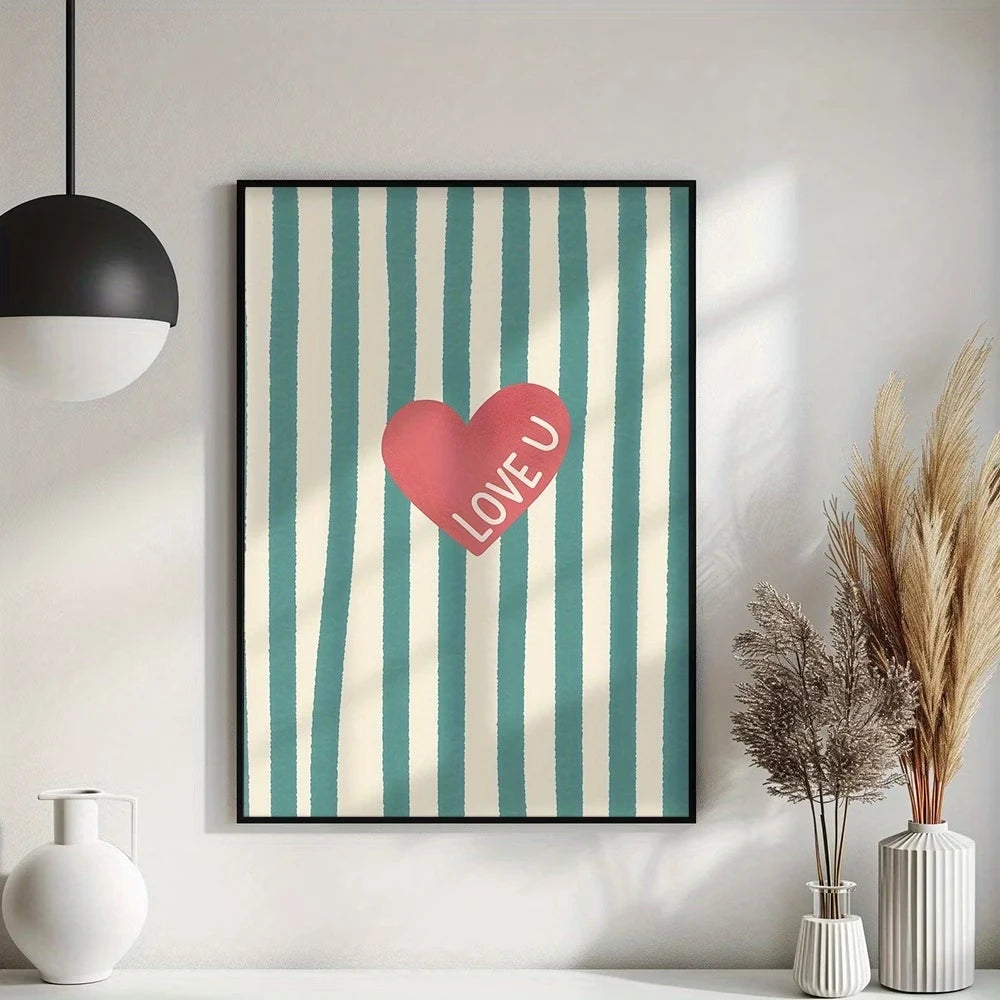 Bohemian Love Quote Green Stripe Canvas Wall Art Print
