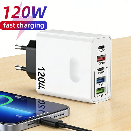 120W 5-in-1 USB-C Desktop Fast Charger QC3.0 | Multi-Port USB-C Desktop Charger Peaceful Pleasures Health and Wellness