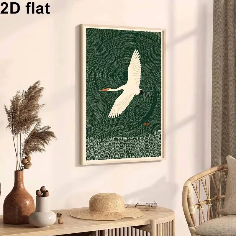 Great Egret Crane Canvas Wall Art Print | Bird Wave Poster
