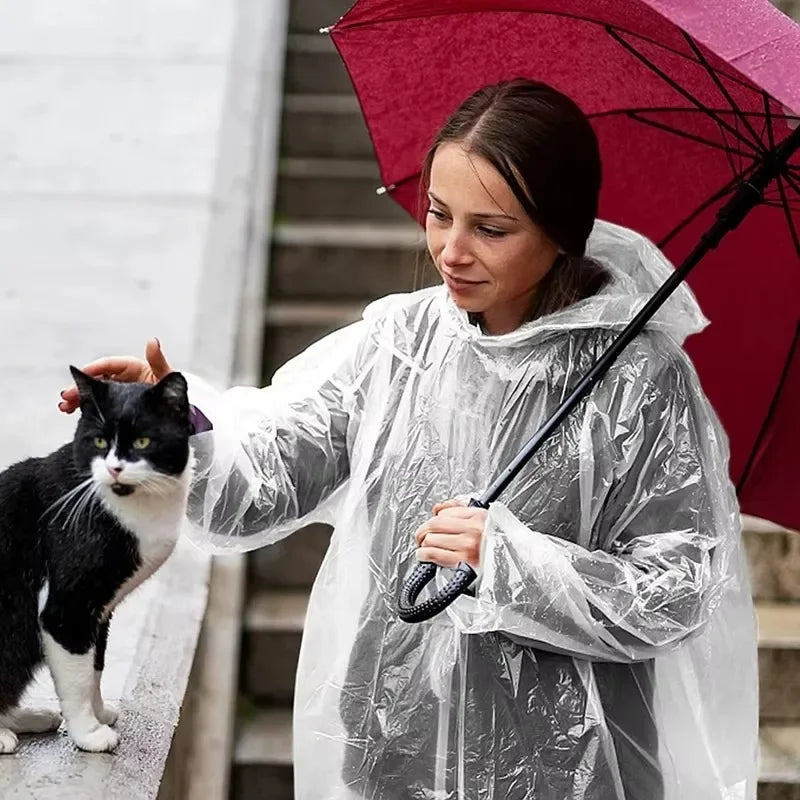 6-Pack Disposable Waterproof Rain Poncho | Clear Hooded Raincoat