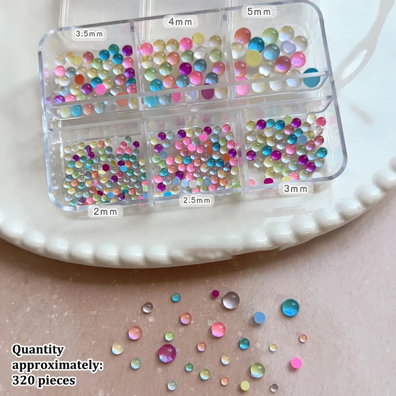 Colorful Mermaid Bubble Bead Half Round Flat Bottom Shiny Aurora Size Mixed Candy Color Nail Art Accessories Decoration Manicure Peaceful Pleasures Health and Wellness Mix