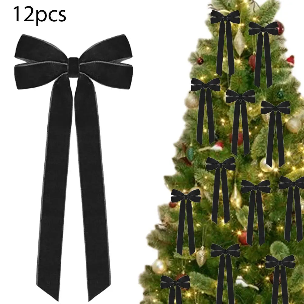 12-Pack Velvet Christmas Bows | Tree Ornaments & Gift Wrap Christmas Bow Ornaments Peaceful Pleasures Health and Wellness B 26cm