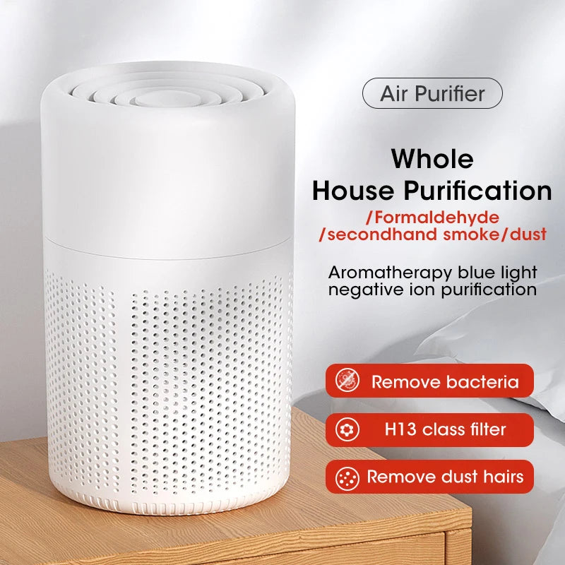 Mini Portable HEPA Air Purifier Negative Ion Odor Removal Low Noise for Car Home Desktop Travel Essential Peaceful Pleasures Health and Wellness