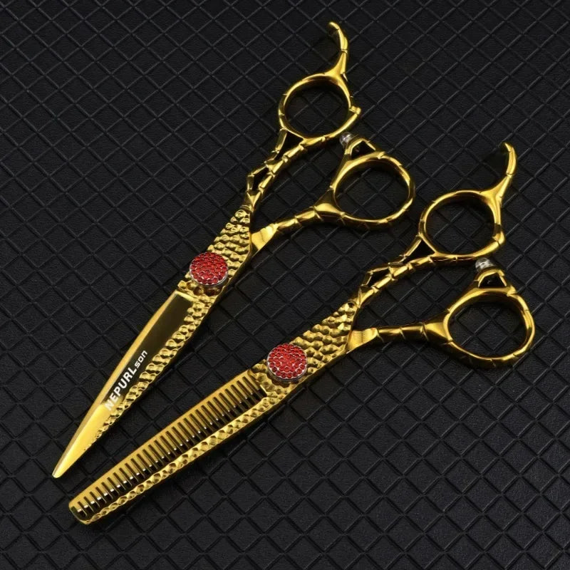 Professional 6" Gold 440C Steel Hair Cutting Thinning Shears Hair Cutting Shears Peaceful Pleasures Health and Wellness