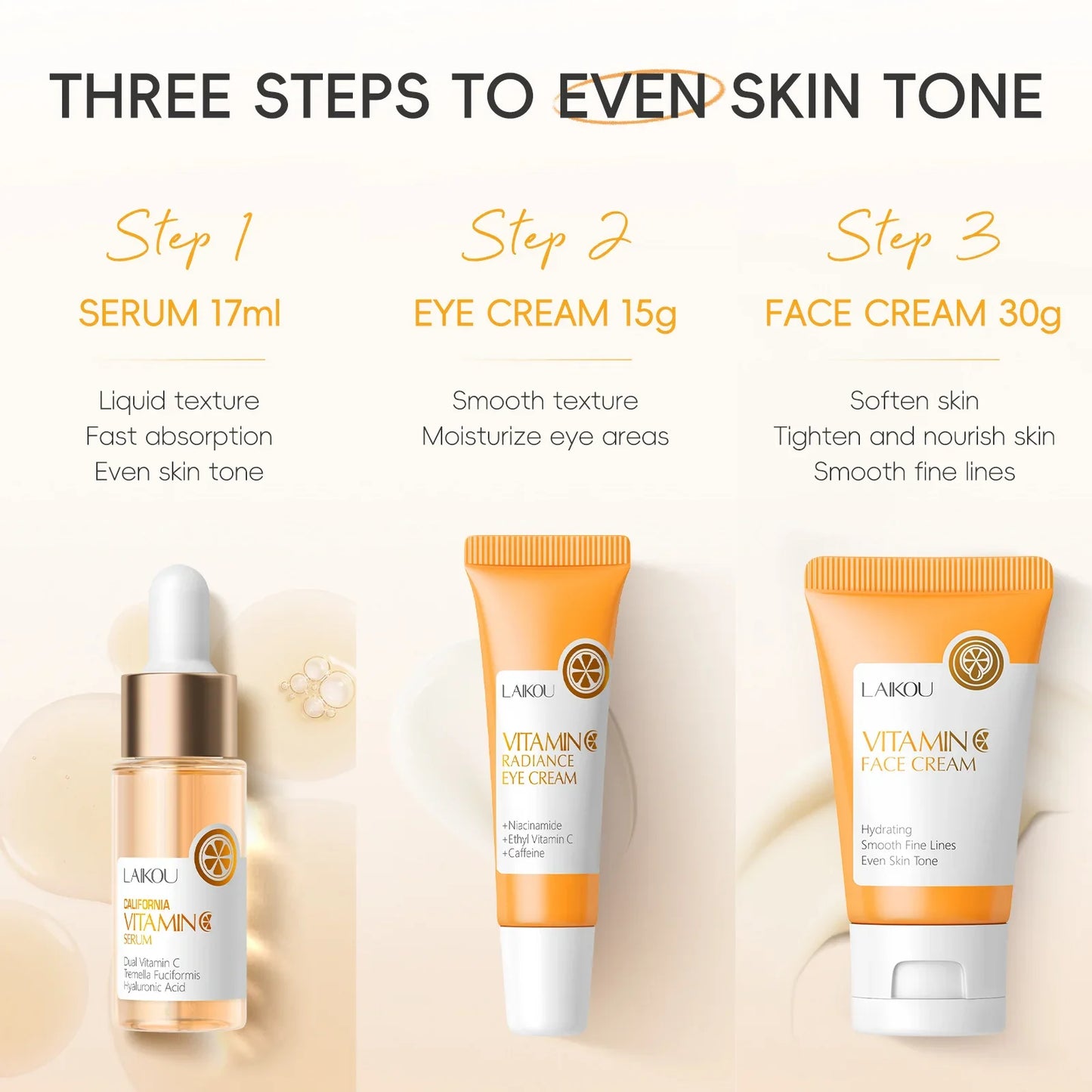 LAIKOU Vitamin C Sakura Skincare Set – Serum, Eye & Face Cream