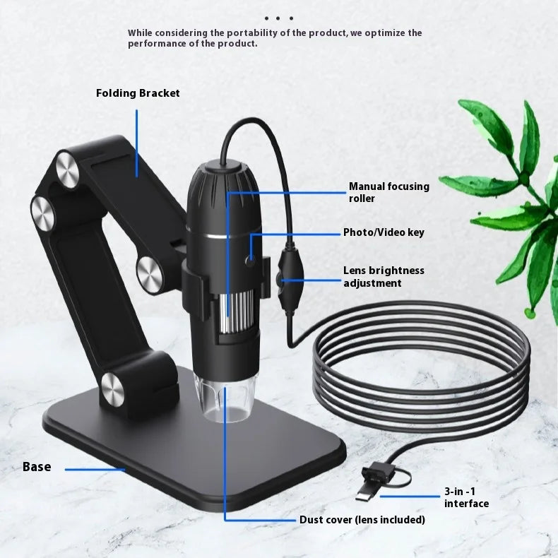 Three In One Usb Microscope with 1600X Magnification for Android Phones, Computers, and General-Purpose Digital Microscopes Peaceful Pleasures Health and Wellness