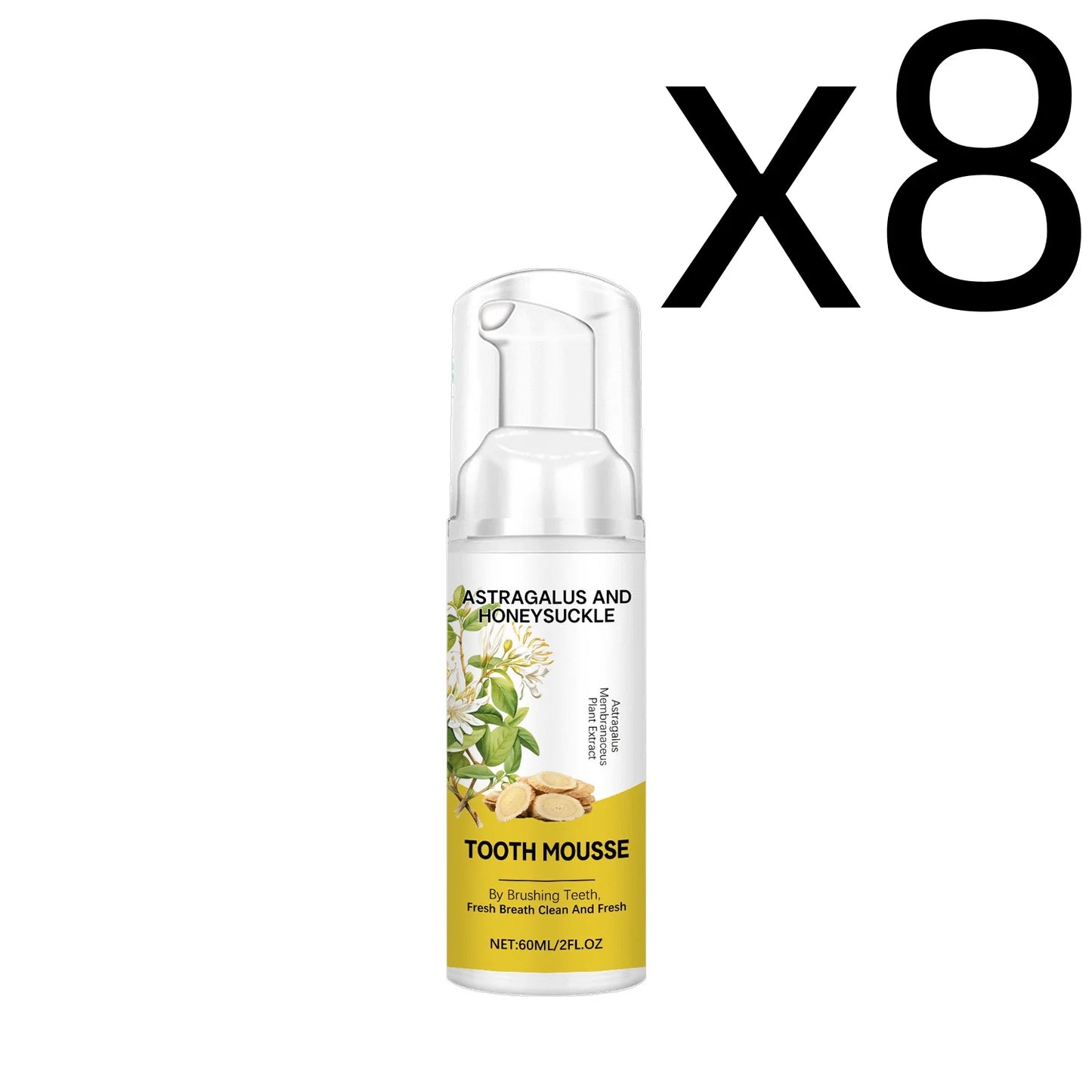 Astragalus Membranaceus Teeth Clean Mousse Reduce Yellowing Improve Mouth Odor Keep Oral Health Gentle Cleaning Foam Teethpaste Peaceful Pleasures Health and Wellness 60ml X 8PCS