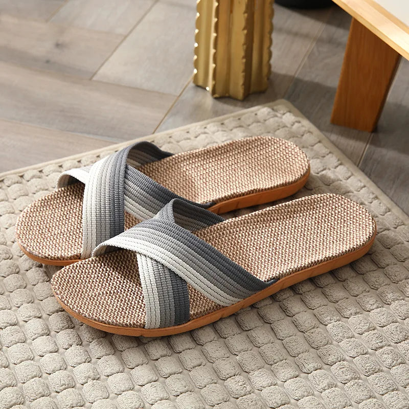 Men's Striped Open Toe Beach Slippers | Flat Slip-On Sandals