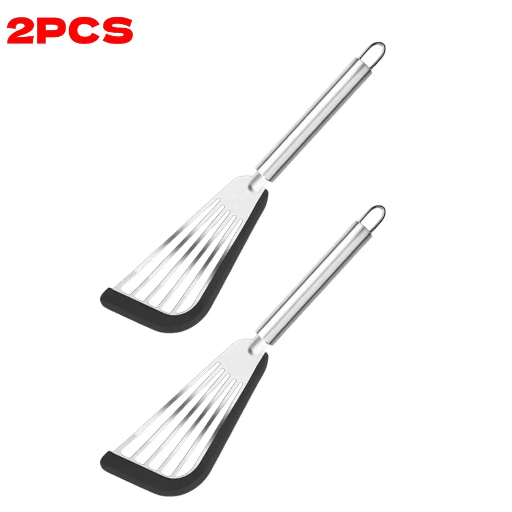 Stainless Steel Frying Spatula Heat-Resistant Non-slip Slotted Turner Fish Flipping Shovel Kitchen Cooking Accessories Peaceful Pleasures Health and Wellness 2PCS
