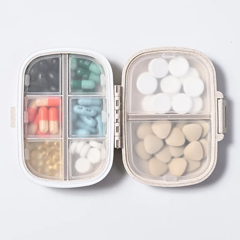 8 Grids Organizer Container For Tablets Travel Pill Box With Seal Ring Small Box For Tablets Wheat Straw Container For Medicines Peaceful Pleasures Health and Wellness