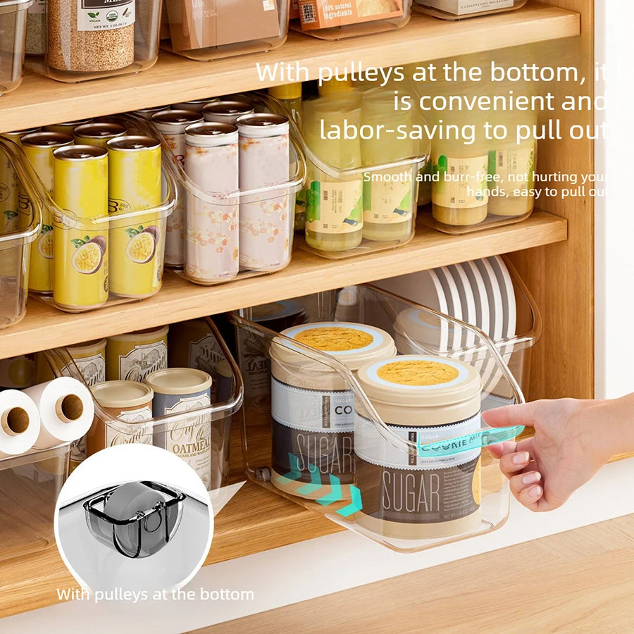 Pull-Out Cabinet Organizer Bin with Rolling Wheels – Clear Under-Sink Storage Basket